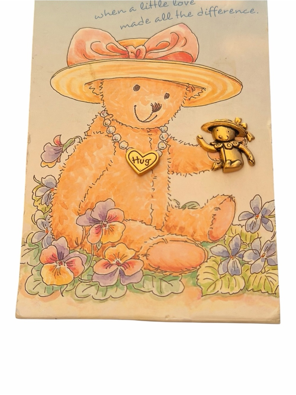Hallmark Gold Teddy Bear Pin Brooch with Heart Charm